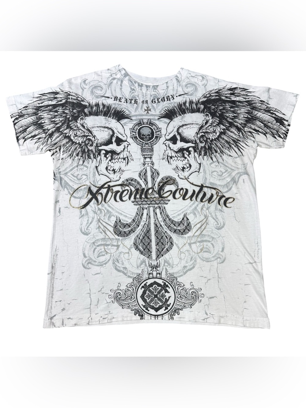 Xtreme Couture Affliction Shirt Men Large Skull Wings Y2K MMA Gothic Graphic Tee